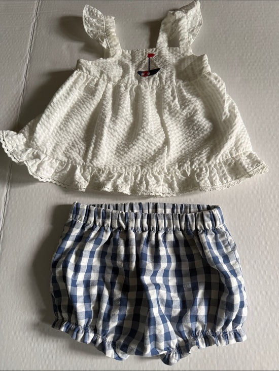 Sperry Other - Sperry White Ruffle Tank with Blue Gingham Bloomers